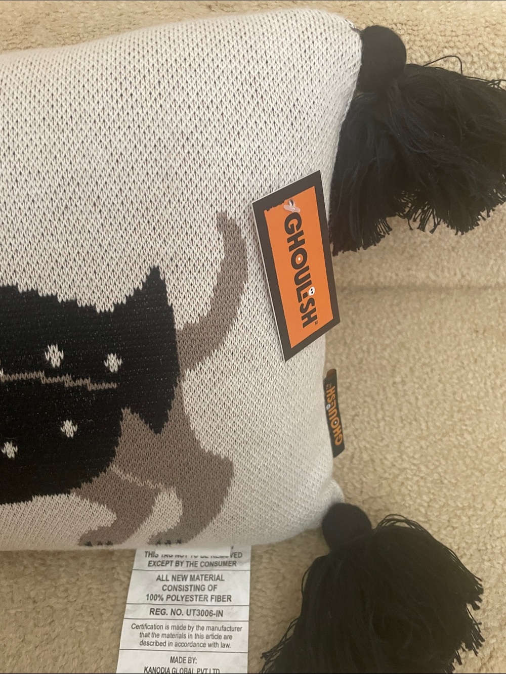 Charming Black & Cream Halloween Dachshund Decorative Pillow - - Picture 4 of 8